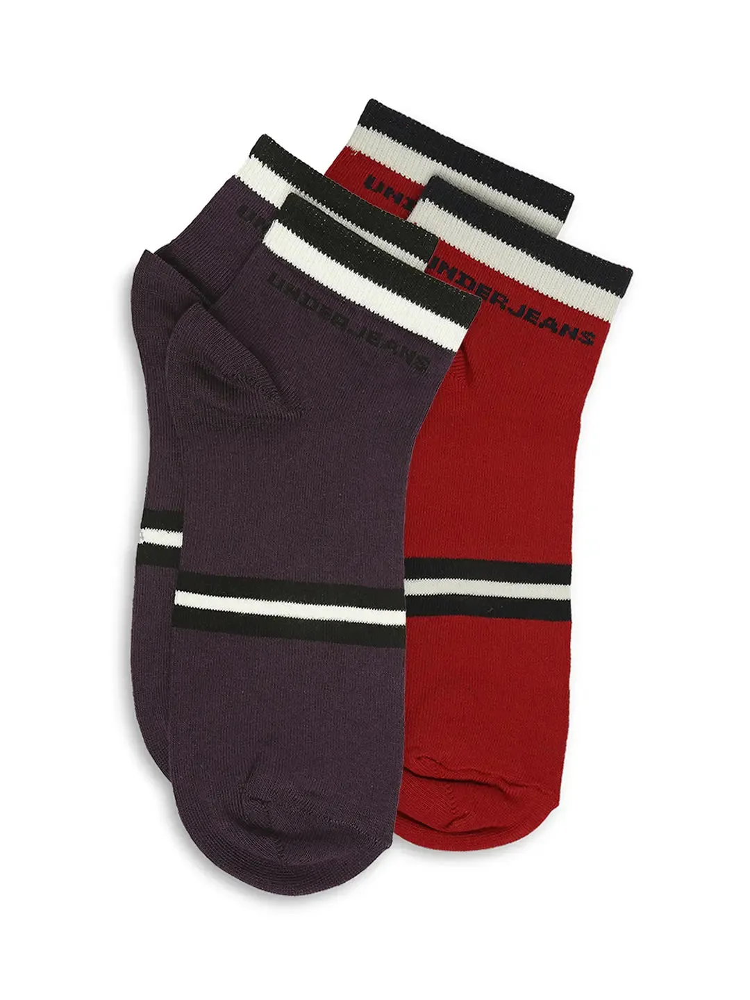 Men Premium Purple & Red Ankle Length Socks - Pack Of 2- Underjeans By Spykar