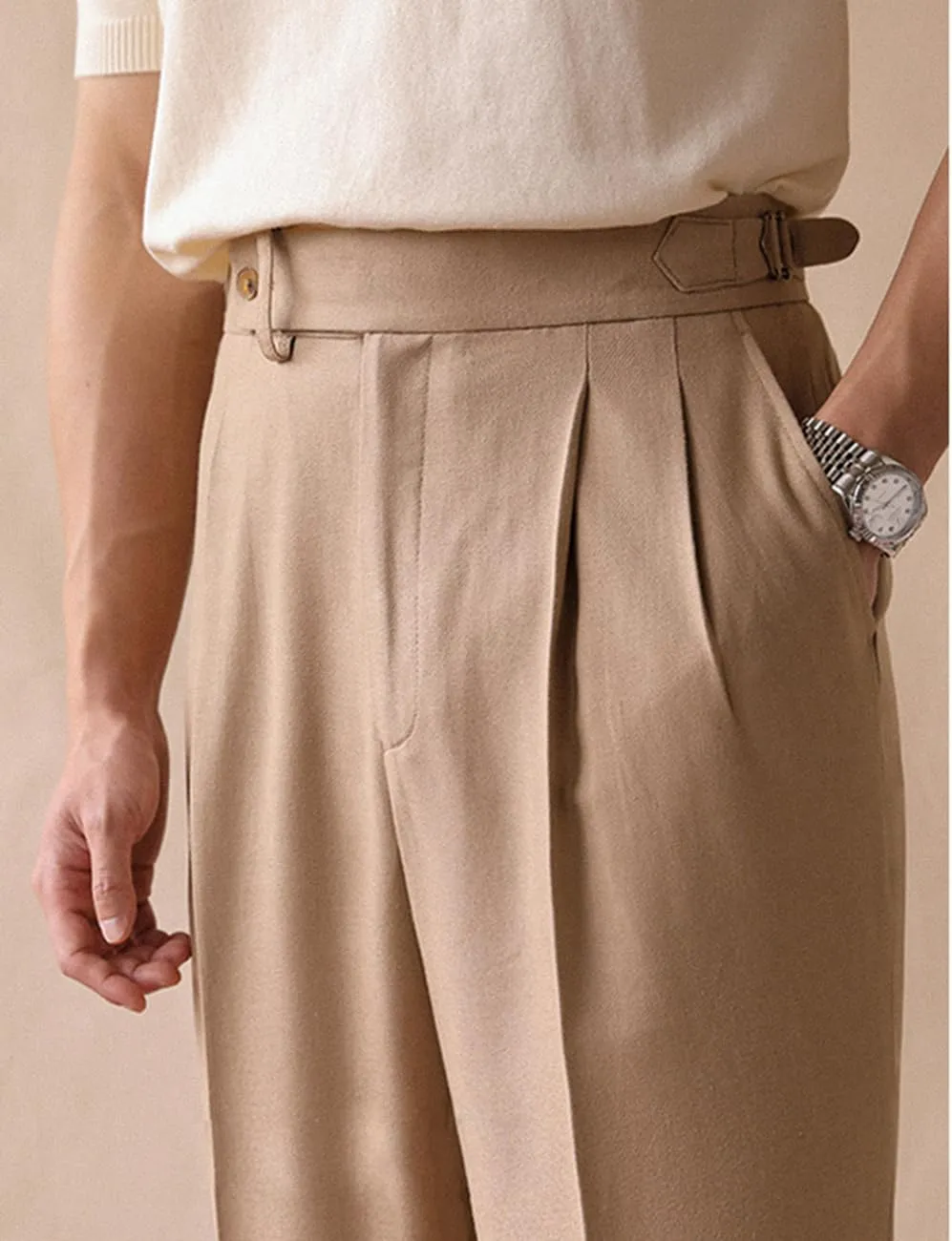 Men's Cotton Gurkha Naples Dress Pants Slim Fit Suit Pant Classic Casual Trousers Italian Style Pants