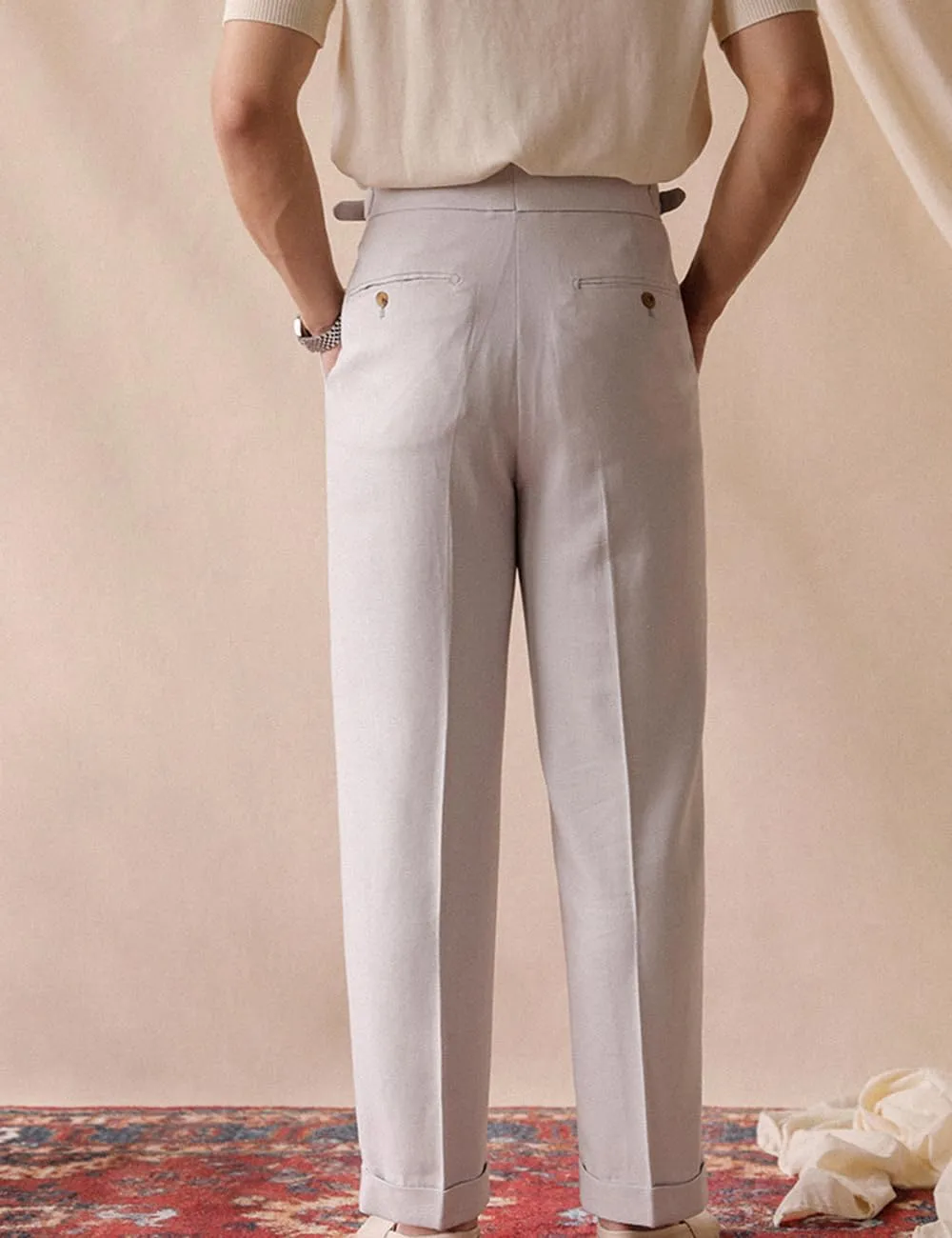 Men's Cotton Gurkha Naples Dress Pants Slim Fit Suit Pant Classic Casual Trousers Italian Style Pants