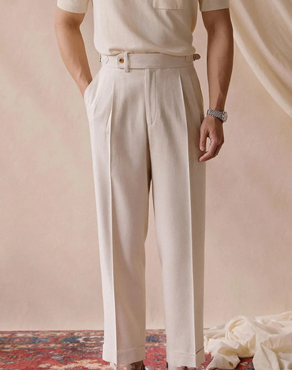 Men's Cotton Gurkha Naples Dress Pants Slim Fit Suit Pant Classic Casual Trousers Italian Style Pants