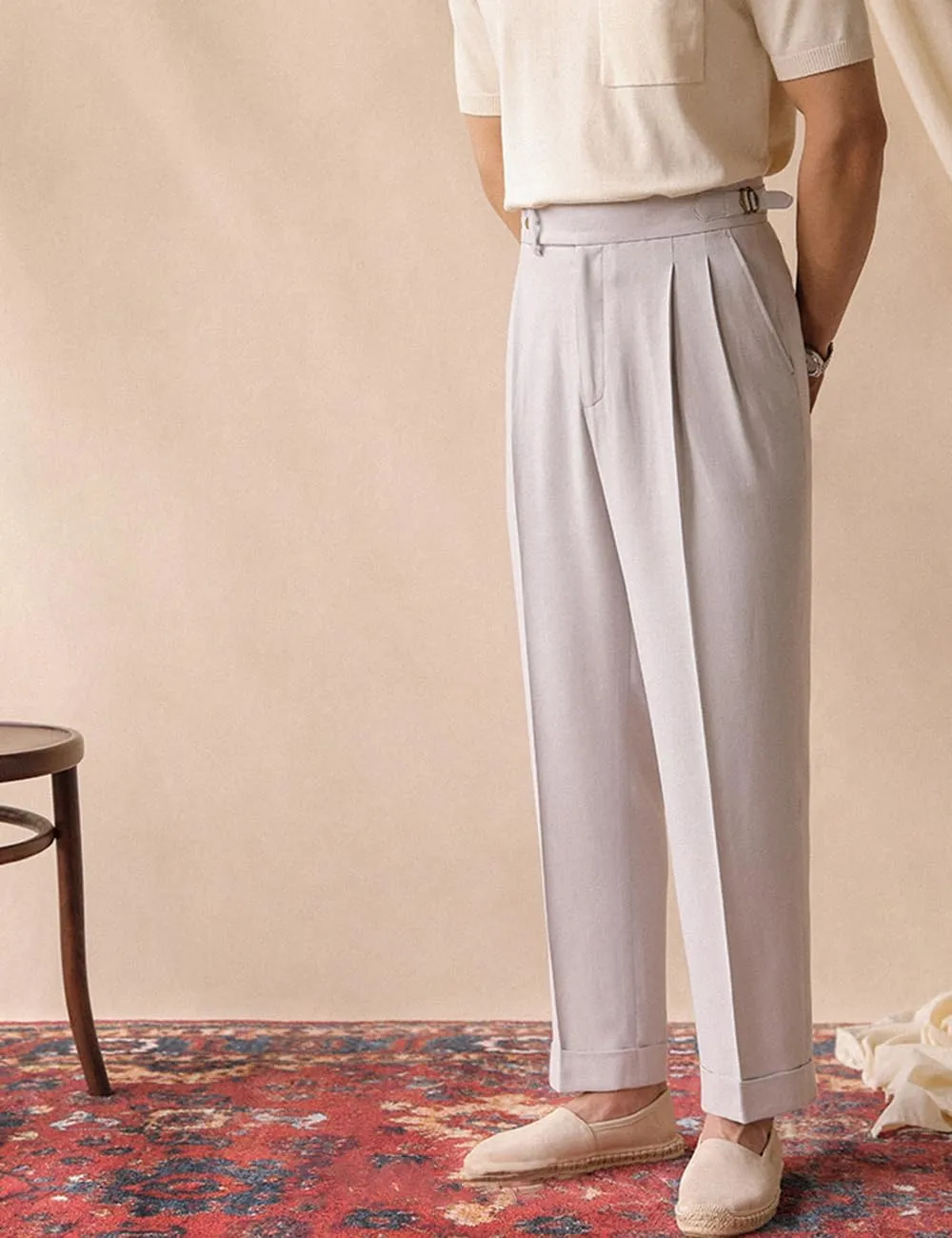 Men's Cotton Gurkha Naples Dress Pants Slim Fit Suit Pant Classic Casual Trousers Italian Style Pants