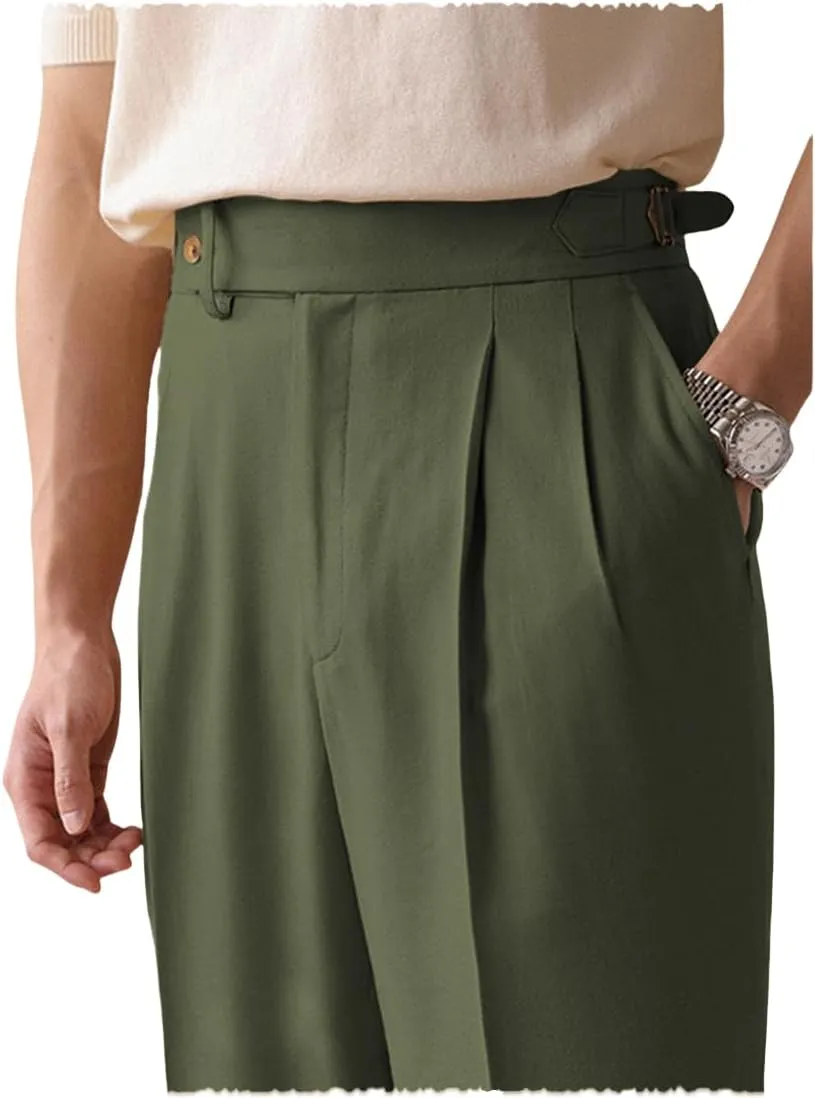 Men's Cotton Gurkha Naples Dress Pants Slim Fit Suit Pant Classic Casual Trousers Italian Style Pants