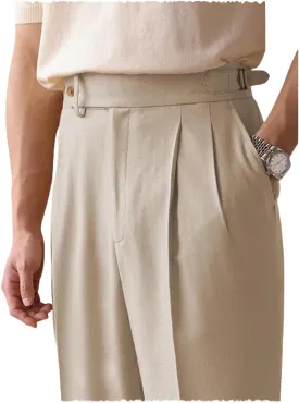 Men's Cotton Gurkha Naples Dress Pants Slim Fit Suit Pant Classic Casual Trousers Italian Style Pants