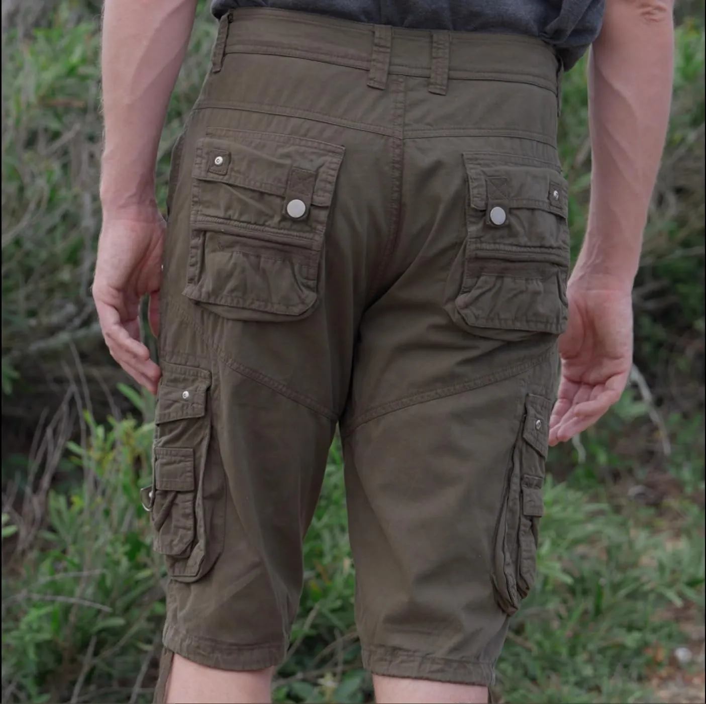 Men's Ripstop Cargo Shorts-Long Cotton Twill Straight Leg for Work Outdoor