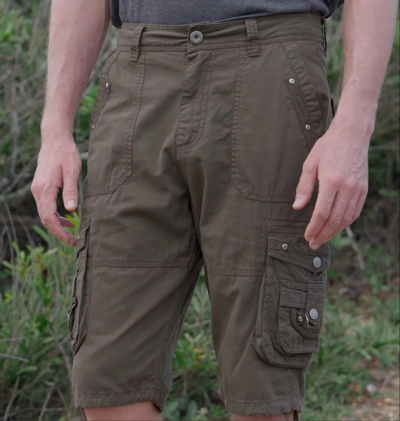 Men's Ripstop Cargo Shorts-Long Cotton Twill Straight Leg for Work Outdoor