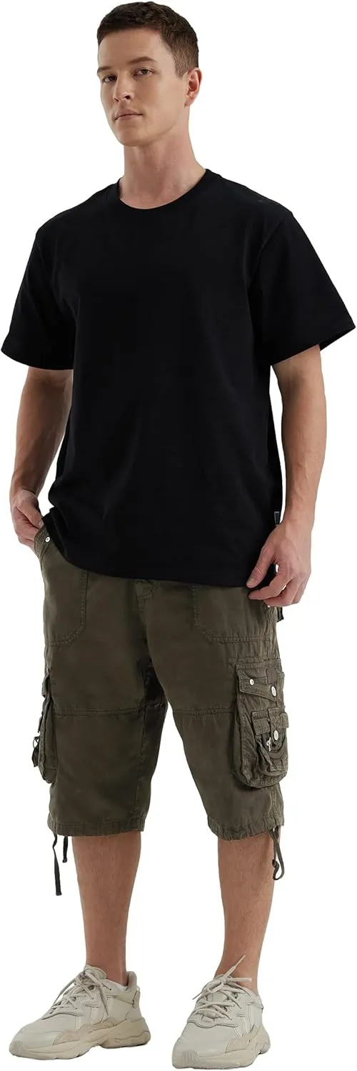 Men's Ripstop Cargo Shorts-Long Cotton Twill Straight Leg for Work Outdoor