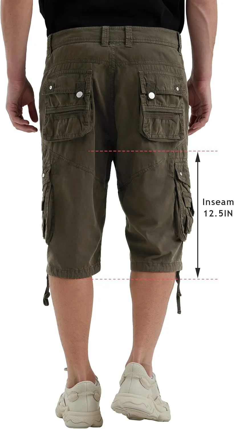 Men's Ripstop Cargo Shorts-Long Cotton Twill Straight Leg for Work Outdoor