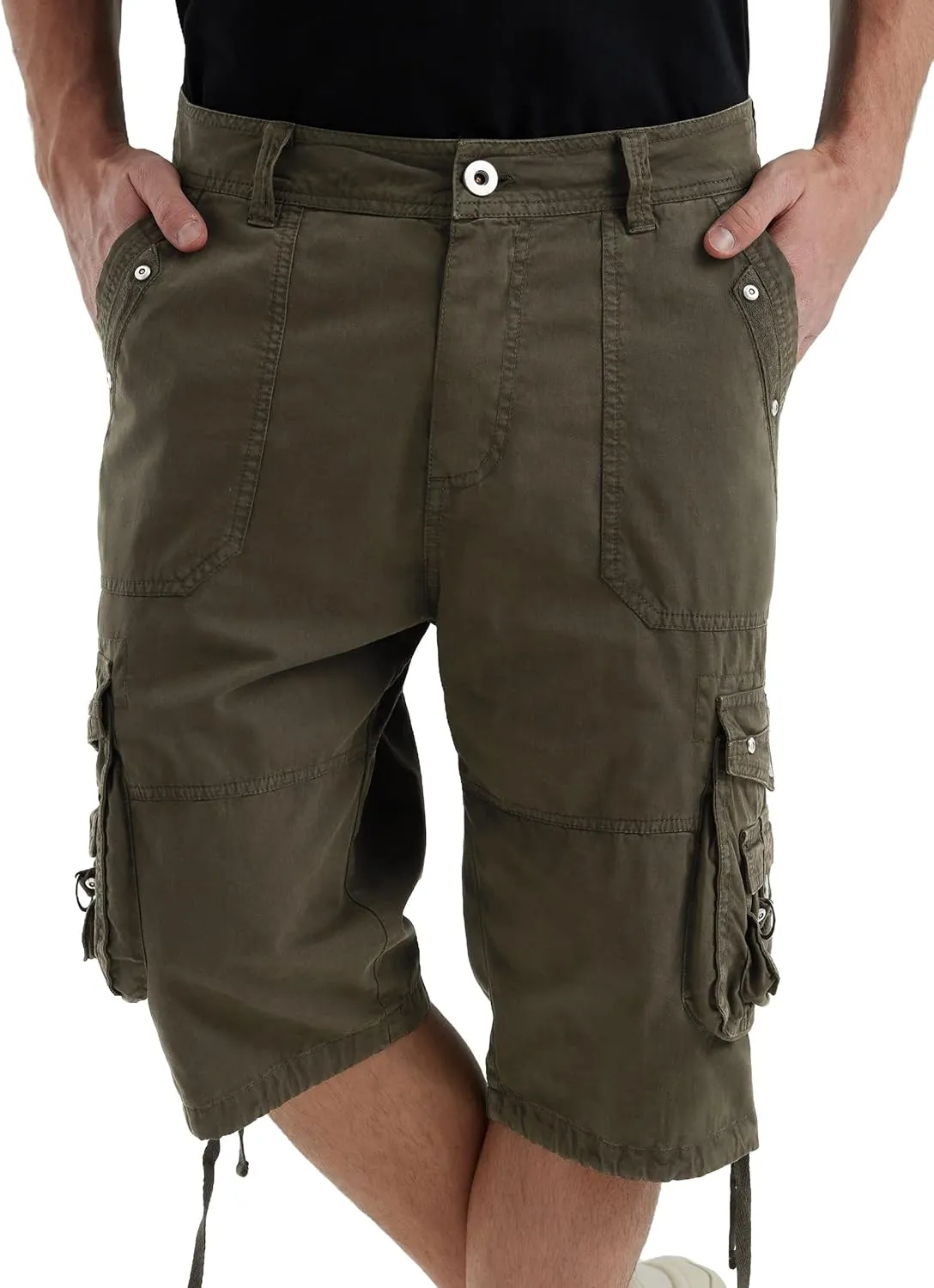 Men's Ripstop Cargo Shorts-Long Cotton Twill Straight Leg for Work Outdoor