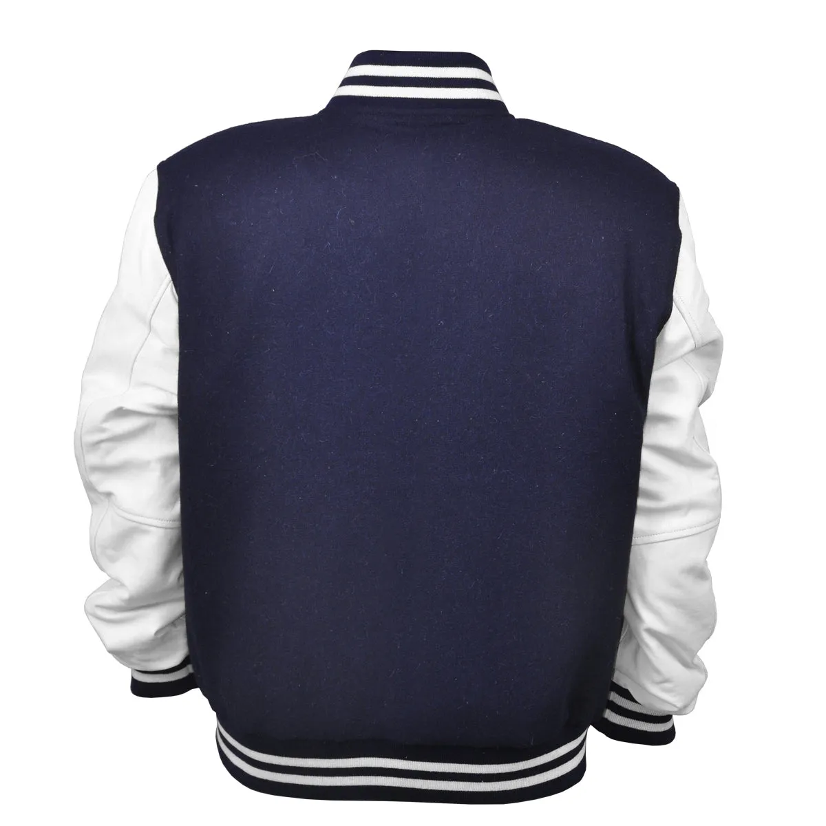 Men's Varsity Jacket Genuine Leather Sleeve and Wool Blend Letterman Boys College Varsity Jackets-Navy Blue/White