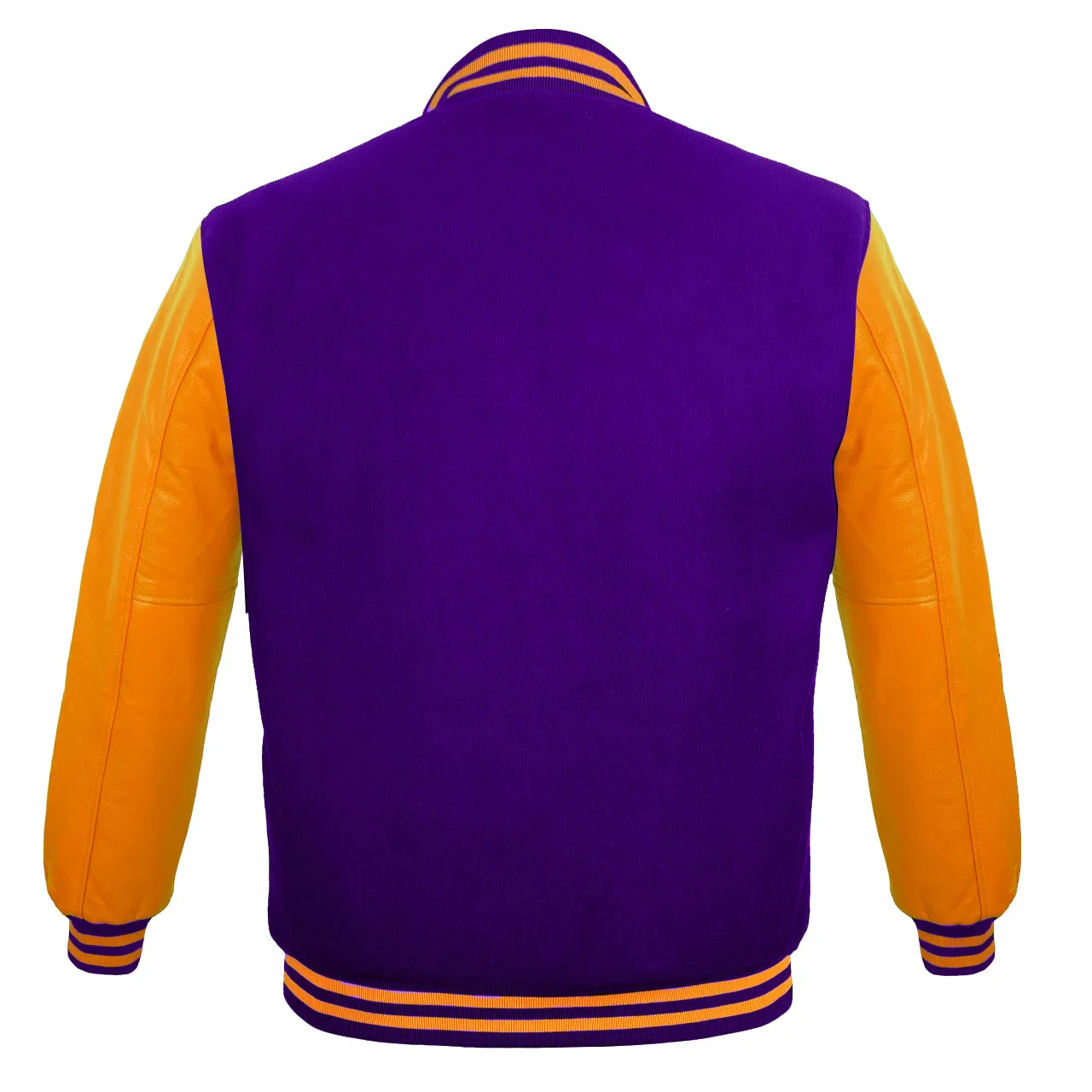 Men's Varsity Jackets Genuine Leather Sleeve And Wool Body Purple/Yellow