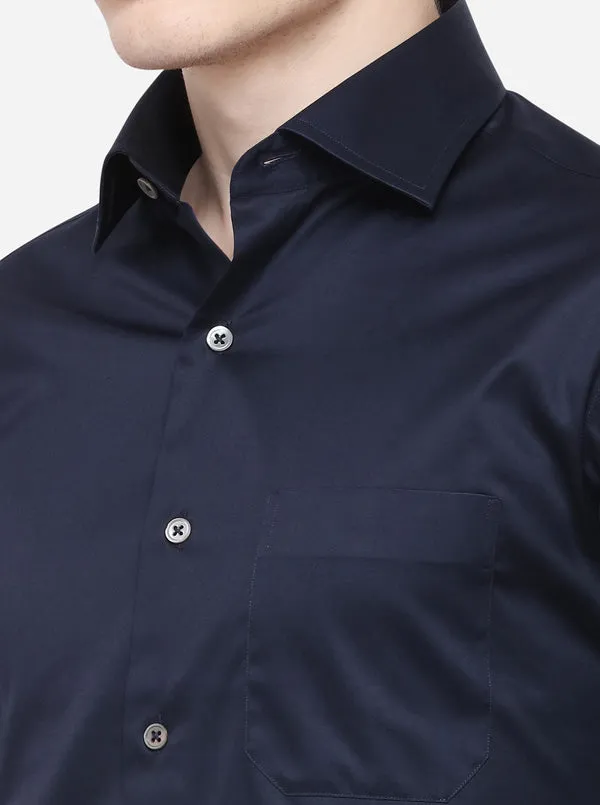 Navy Blue Solid Slim Fit Formal Shirt | JadeBlue