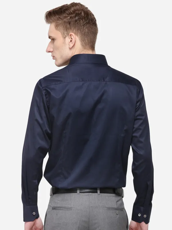 Navy Blue Solid Slim Fit Formal Shirt | JadeBlue