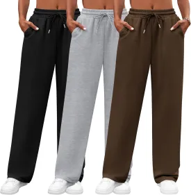 Neer 3 Pack Women's Yoga Pants with Pockets, High Waisted Cozy Lounge Pants Drawstring Sweatpants Loose Wide Leg Jogger