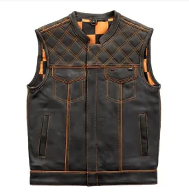 ORANGE M050 | Orange Checker - Men's Motorcycle Leather Vest
