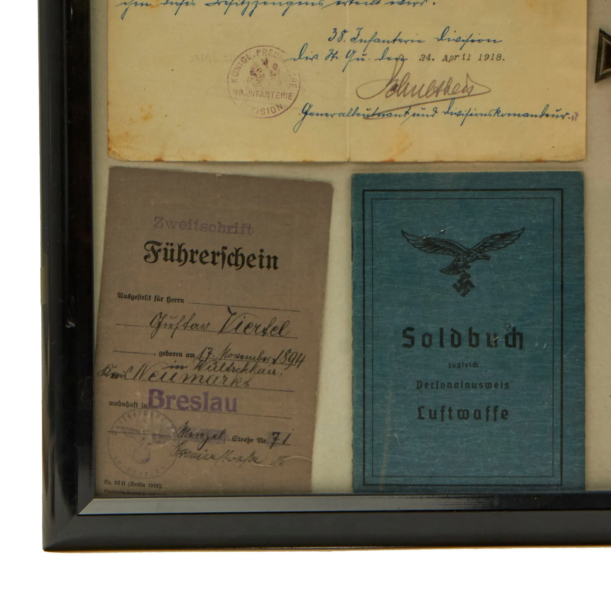 Original German WWI & WWII Named Iron Cross Grouping with Luftwaffe Soldbuch - Gustav Viertel