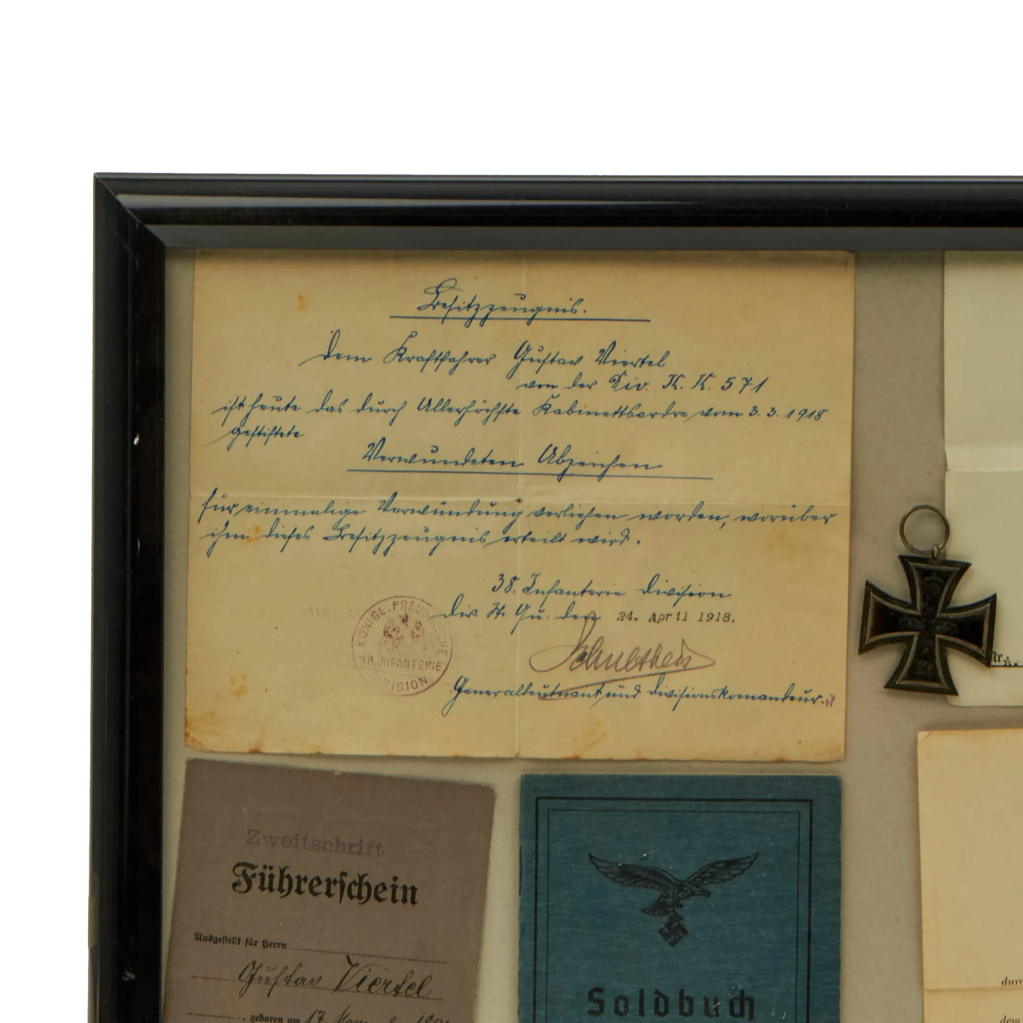 Original German WWI & WWII Named Iron Cross Grouping with Luftwaffe Soldbuch - Gustav Viertel