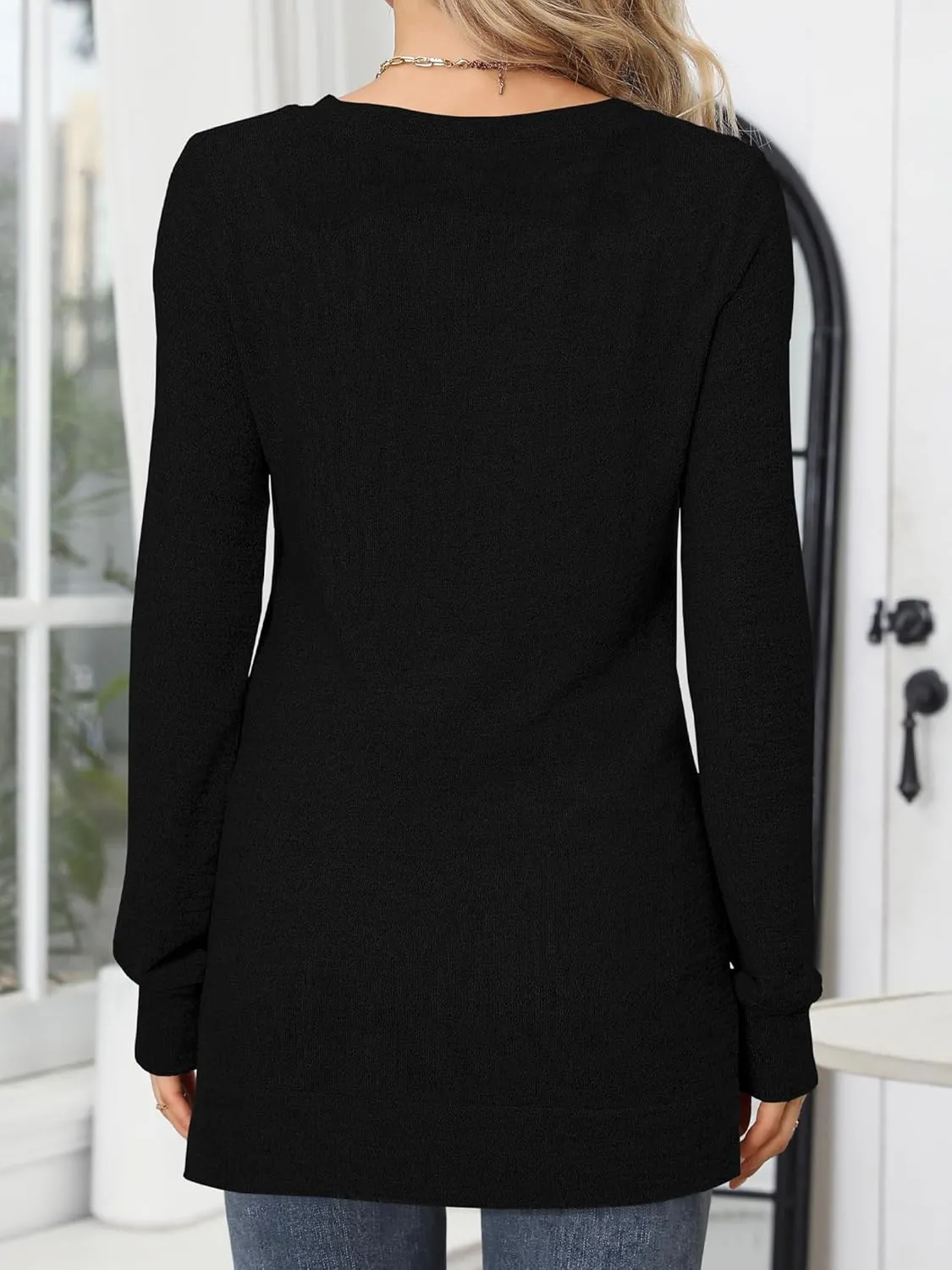 POGTMM Women Long Sleeve Tunic Tops to Wear with Leggings Casual Loose Fit Crew Neck T-Shirts Tops Blouse