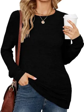 POGTMM Women Long Sleeve Tunic Tops to Wear with Leggings Casual Loose Fit Crew Neck T-Shirts Tops Blouse