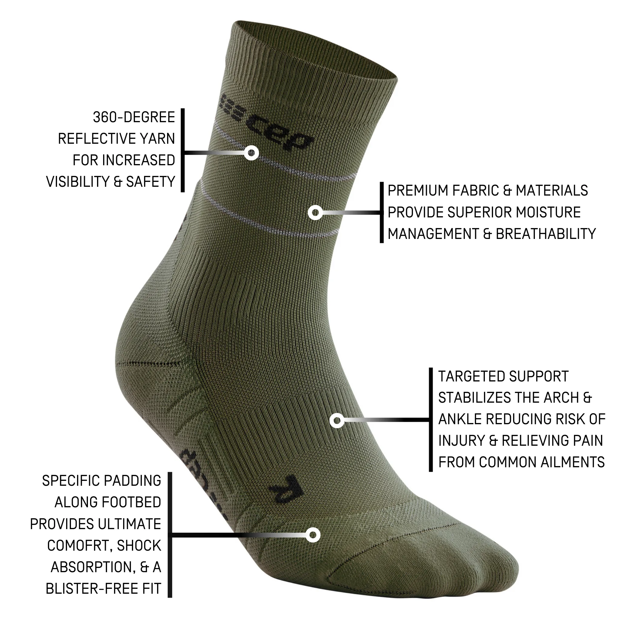 Reflective Mid Cut Compression Socks, Women