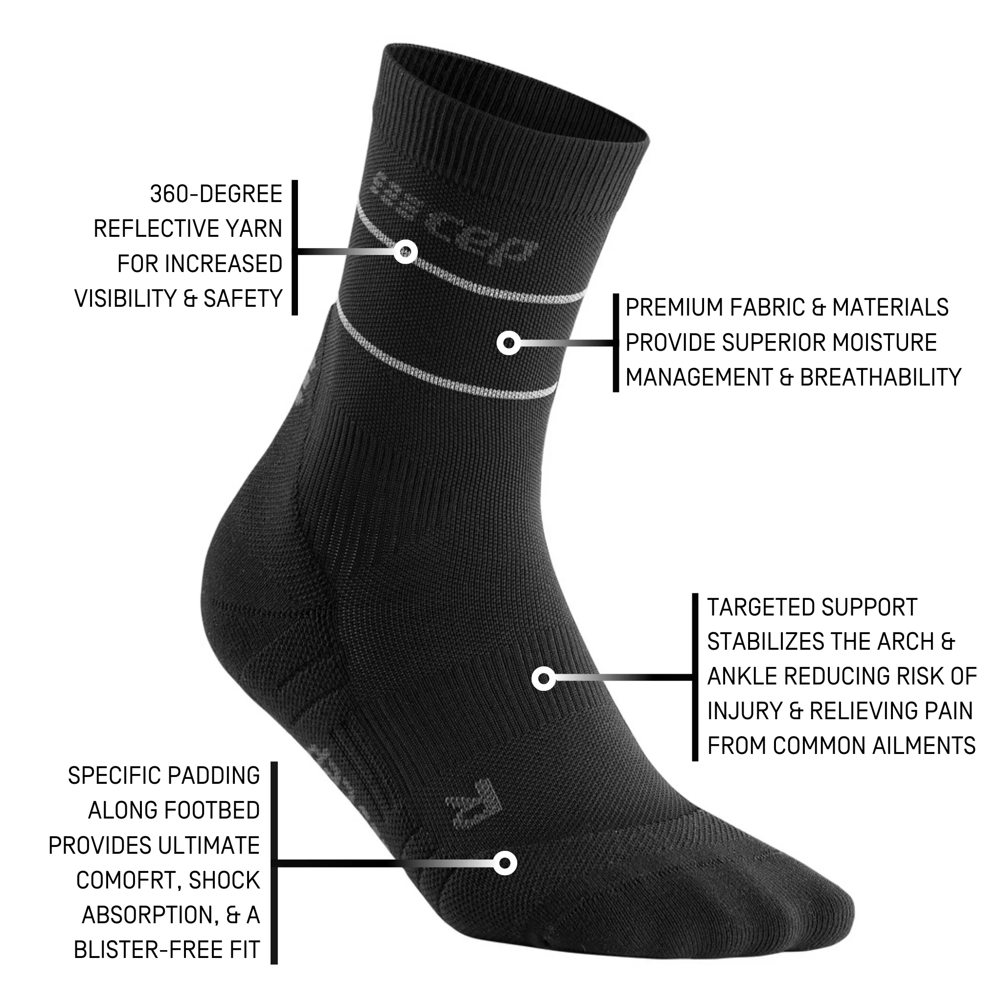 Reflective Mid Cut Compression Socks, Women