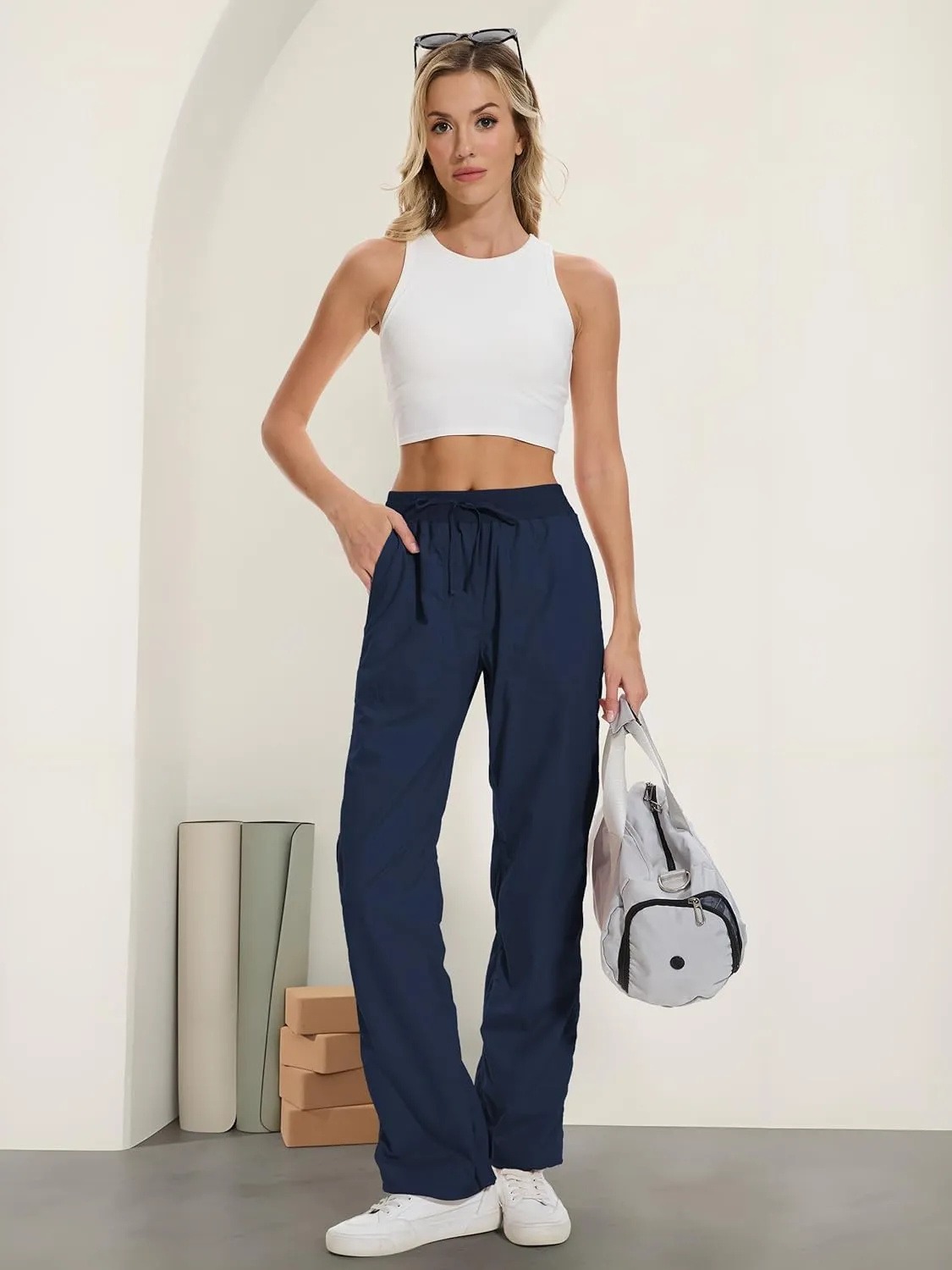 SEVEGO Women's 30"/32"/34"/36" Tall Inseam Lightweight Dance Studio Pants Ruched Workout Athletic Casual Pants