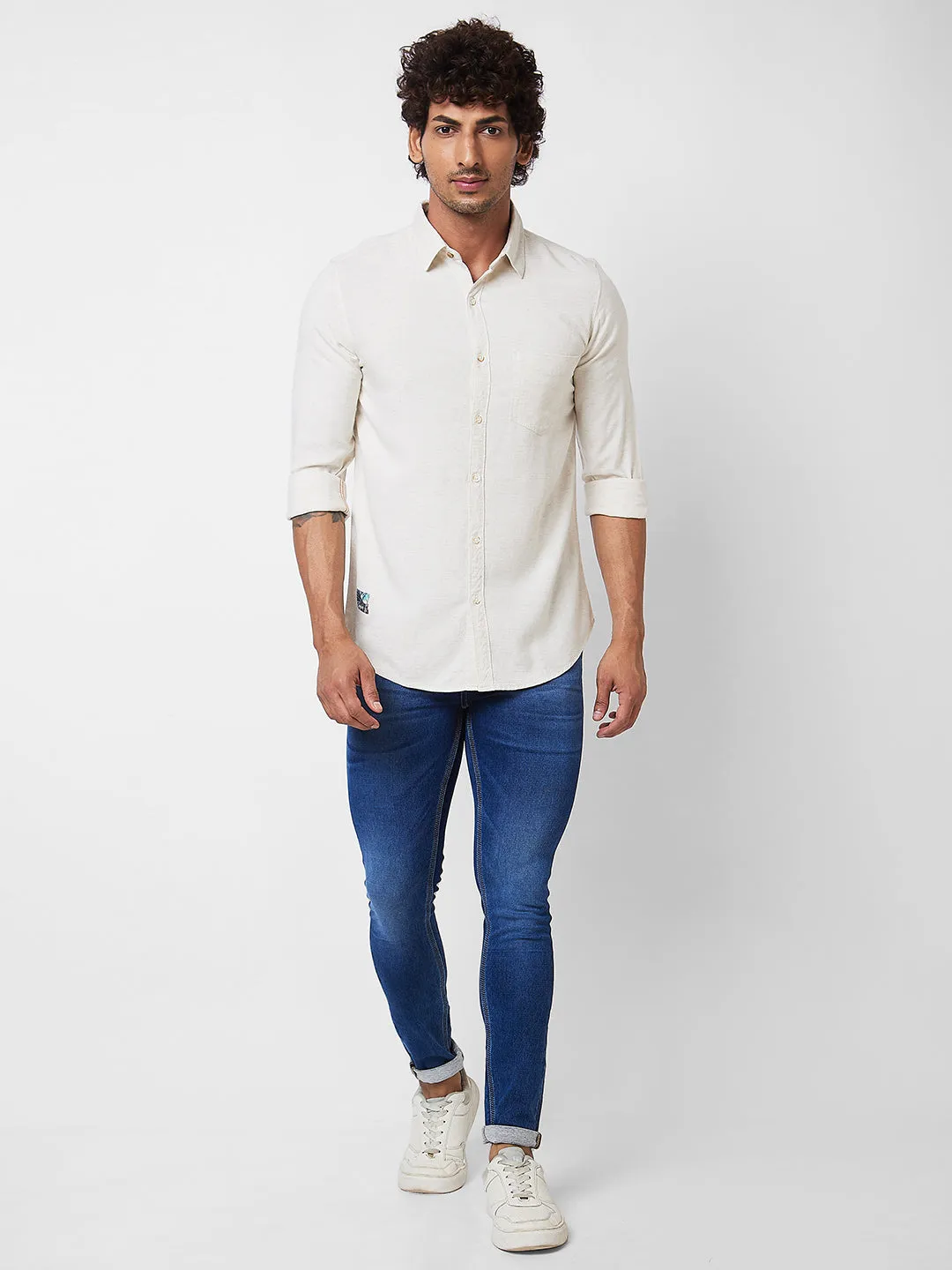 Spykar Ecru Solid Shirt For Men