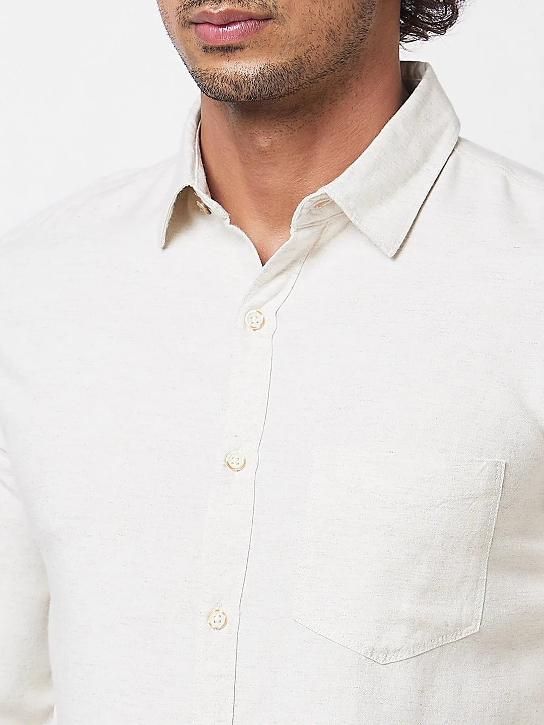 Spykar Ecru Solid Shirt For Men