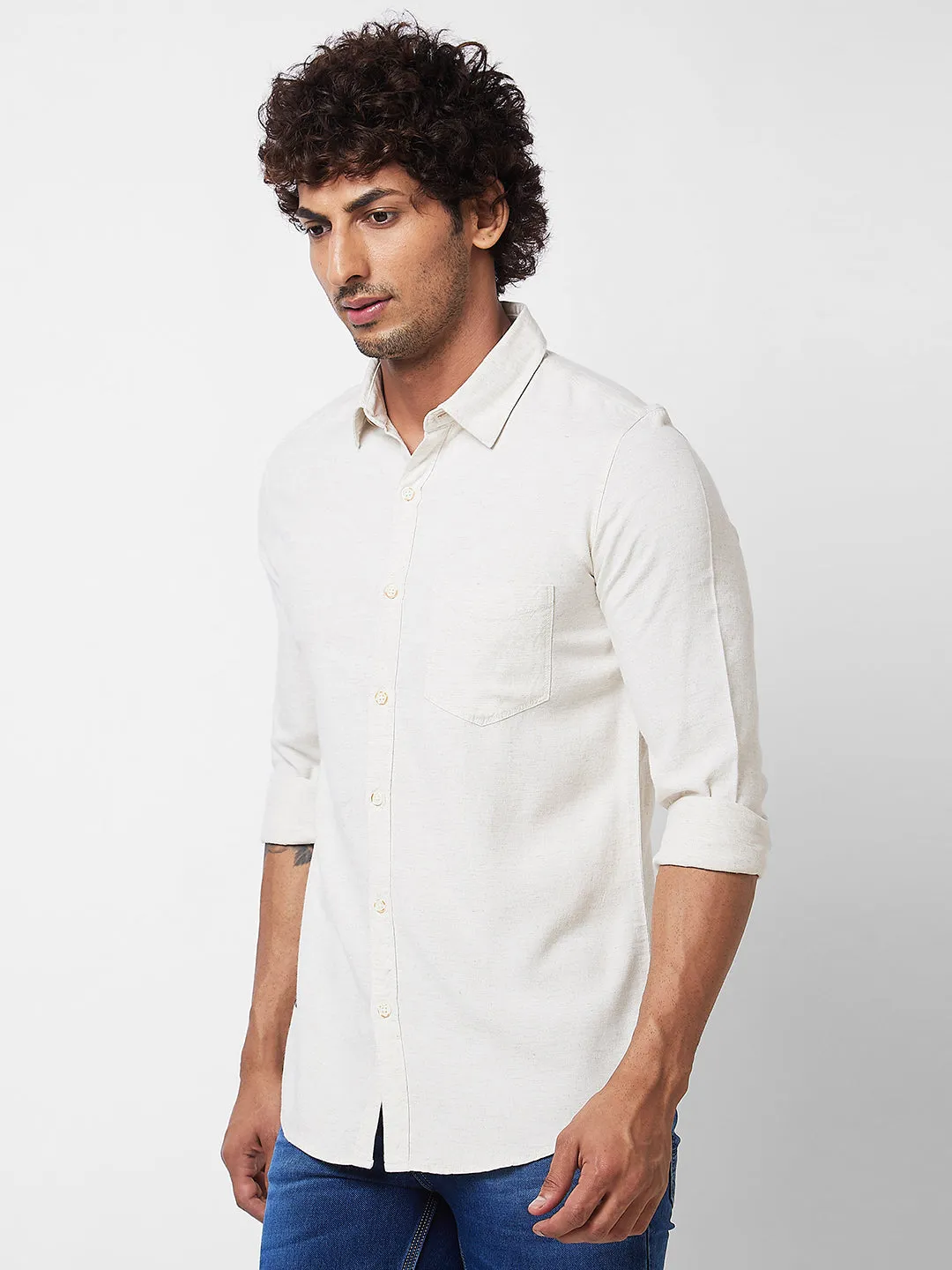 Spykar Ecru Solid Shirt For Men