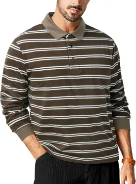 TAPULCO Mens Classic Fit Striped Polo Shirts Casual Collared Sports Golf Tennis Daily T-Shirts for Everyday Wear