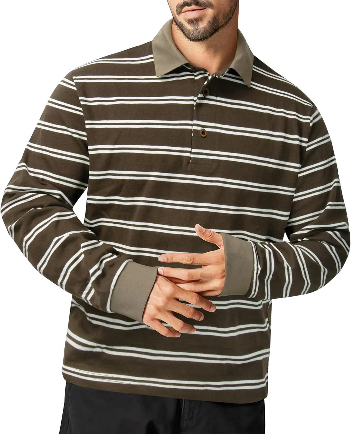 TAPULCO Mens Classic Fit Striped Polo Shirts Casual Collared Sports Golf Tennis Daily T-Shirts for Everyday Wear