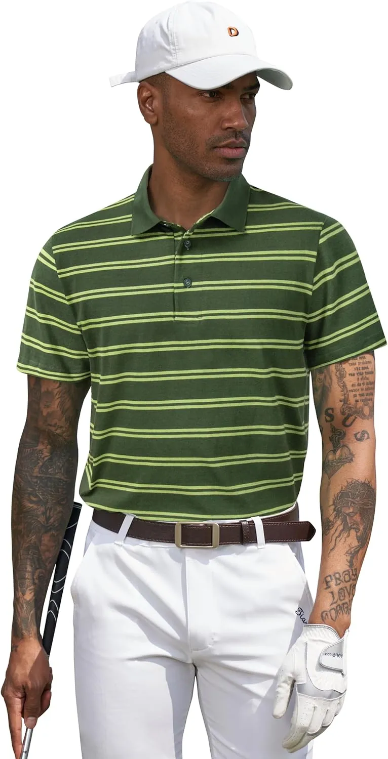 TAPULCO Mens Classic Fit Striped Polo Shirts Casual Collared Sports Golf Tennis Daily T-Shirts for Everyday Wear