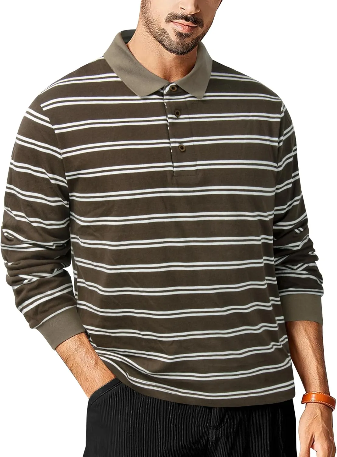 TAPULCO Mens Classic Fit Striped Polo Shirts Casual Collared Sports Golf Tennis Daily T-Shirts for Everyday Wear