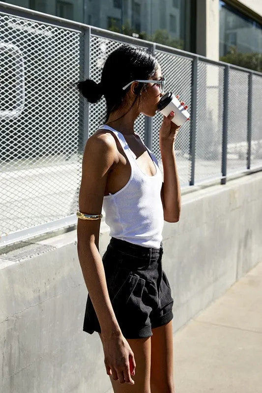 TEEK - Black High Rise Roll Up Denim Shorts