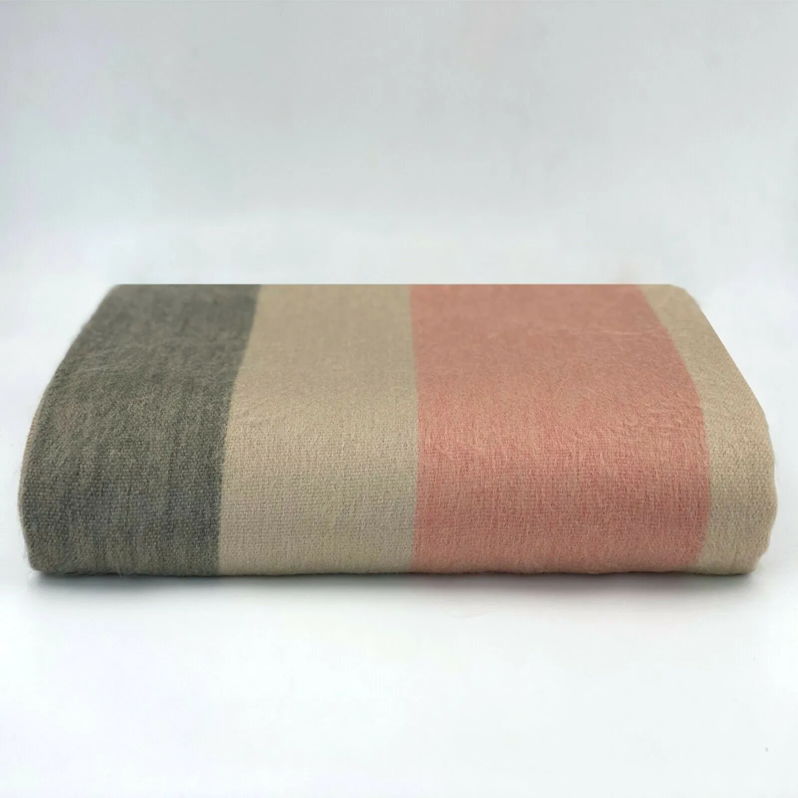 Tilivi - Baby Alpaca Wool Throw Blanket / Sofa Cover - Queen 100" x 67" - striped pattern ecru coral