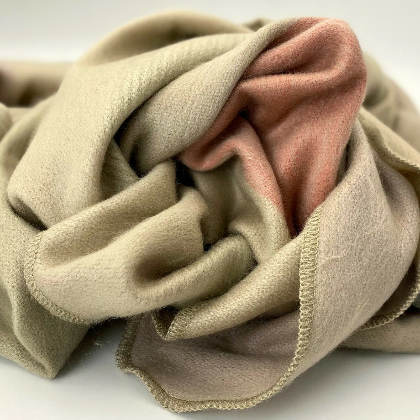 Tilivi - Baby Alpaca Wool Throw Blanket / Sofa Cover - Queen 100" x 67" - striped pattern ecru coral