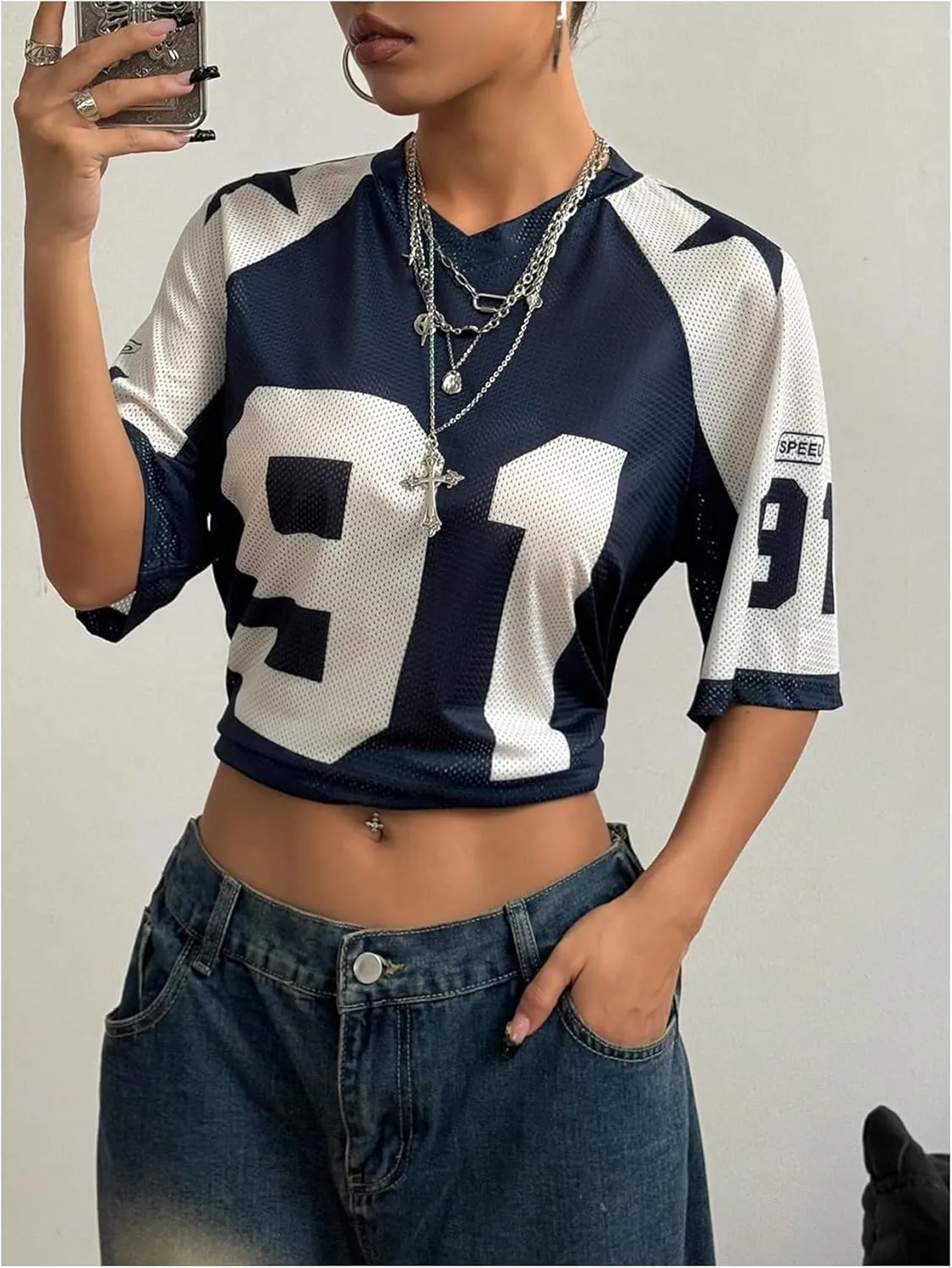 Verdusa Women's Short Sleeve Letter Graphic Loose T Shirt V Neck Drop Shoulder Tee Tops