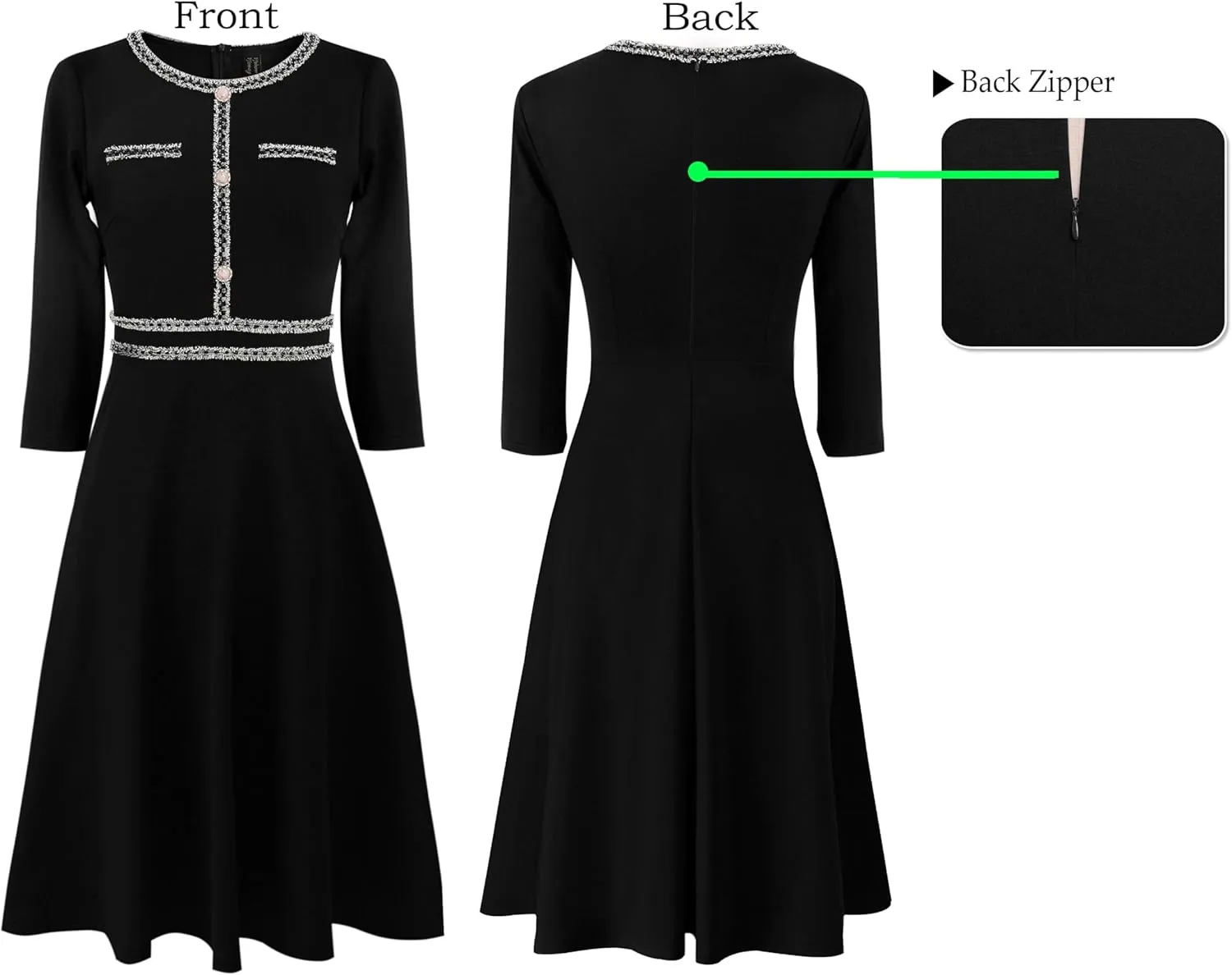 VFSHOW Womens Button Pockets Wear to Work Office Business Vintage Church Fit and Flare A Line Dress