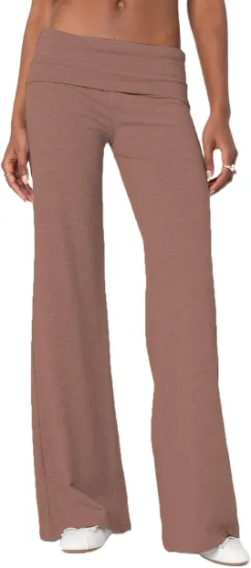 Women Fold Over Yoga Pants Y2K Striped Flared Leggings Low Rise Wide Leg Lounge Pants Stretchy Sweatpants
