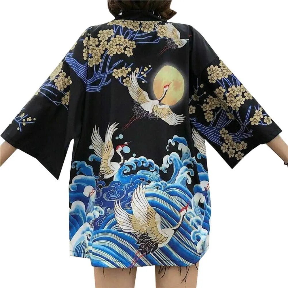 Women Japanese Kimono Cardigan Coat Yukata Outwear Tops Vintage Japanese Style