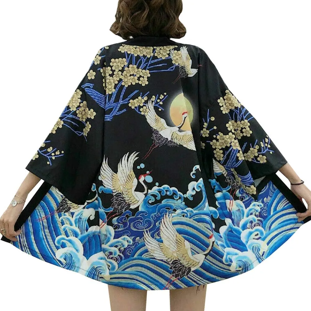 Women Japanese Kimono Cardigan Coat Yukata Outwear Tops Vintage Japanese Style
