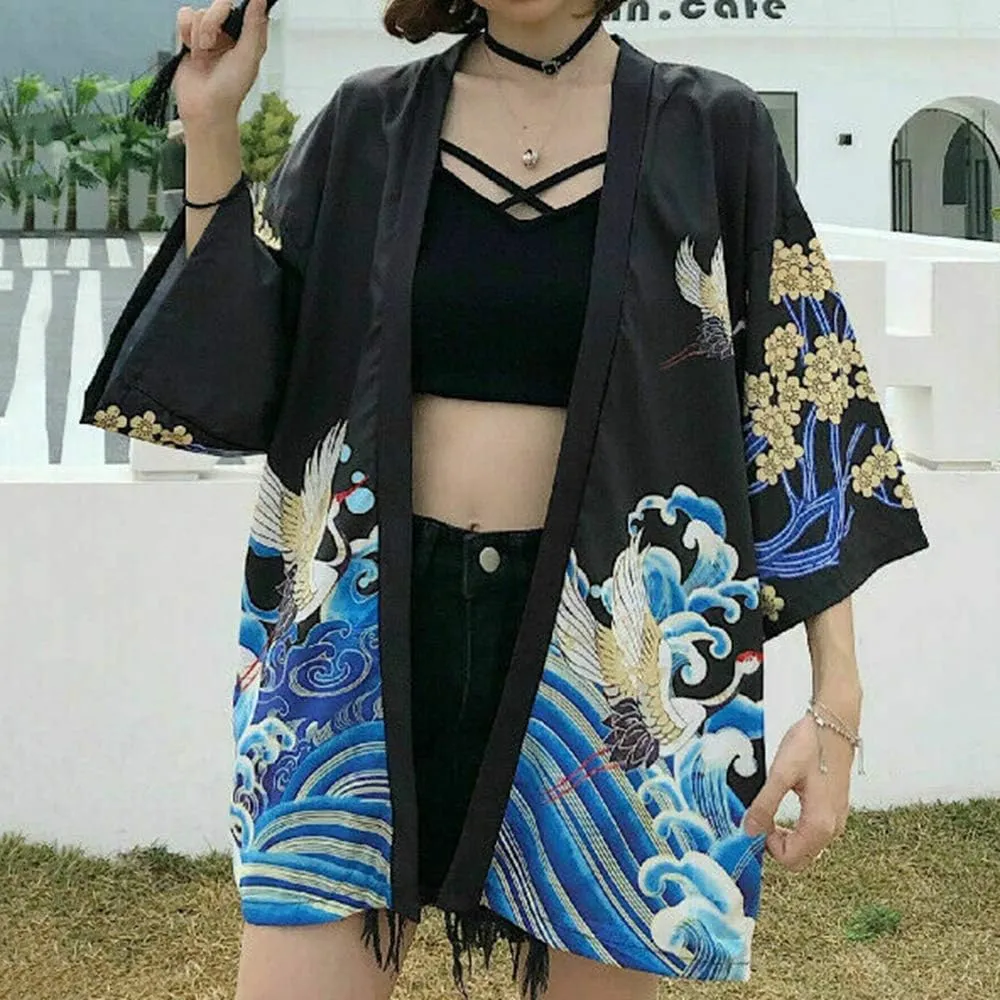 Women Japanese Kimono Cardigan Coat Yukata Outwear Tops Vintage Japanese Style