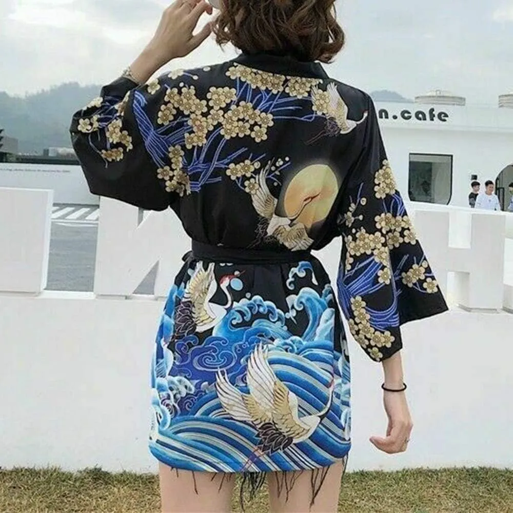 Women Japanese Kimono Cardigan Coat Yukata Outwear Tops Vintage Japanese Style